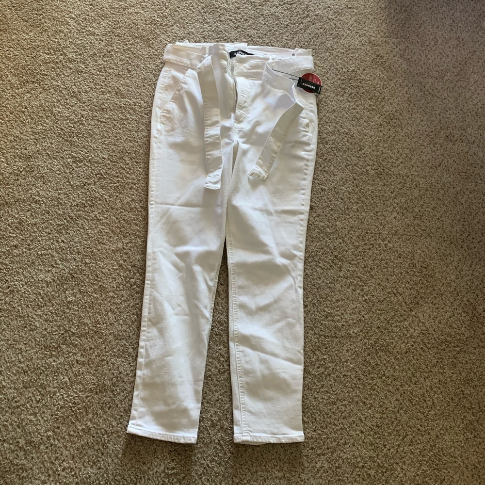 Express high-waisted tie waist denim leggings NWT